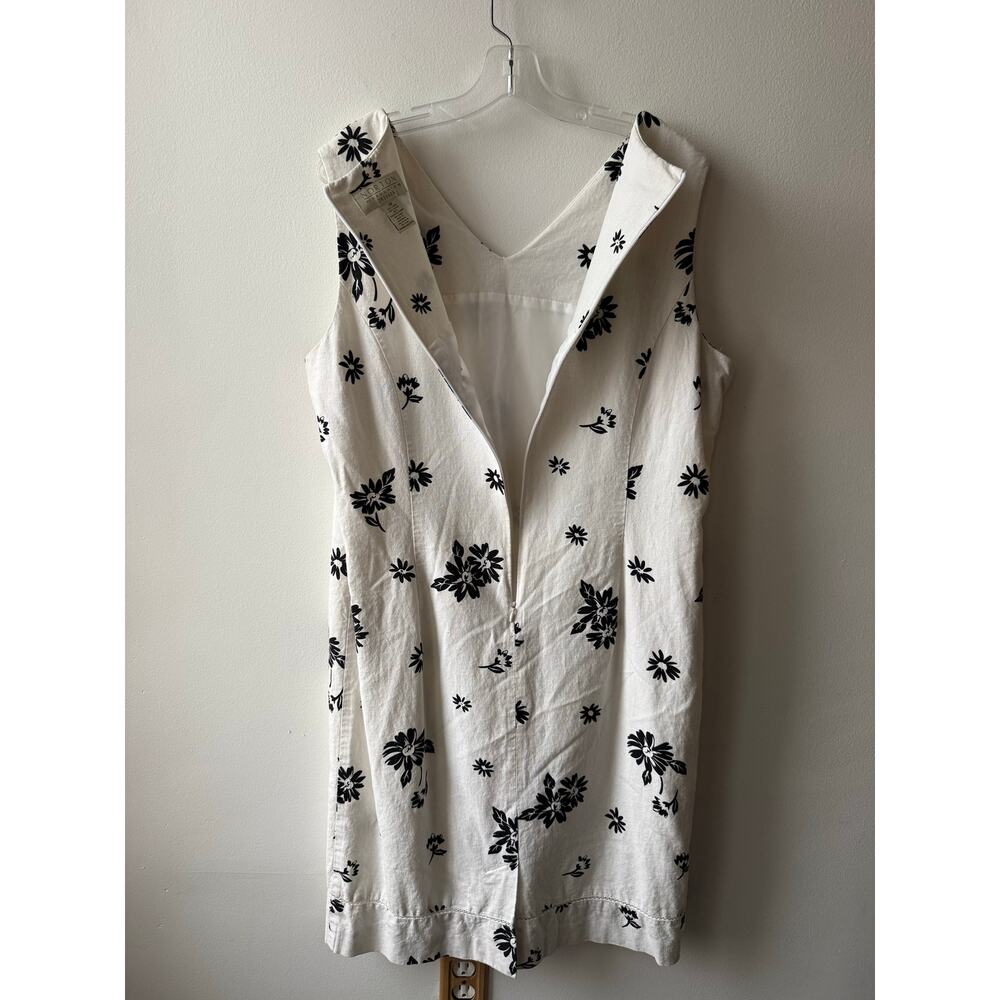 Norton McNaughton White Linen Midi Shift Dress Black Floral 90s Sleeveless 18 XL - Picture 10 of 10